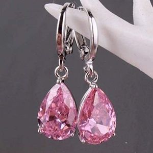 Pink Drop Dangle Earrings. Sterling Silver